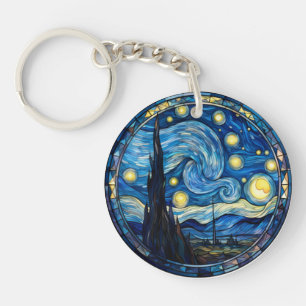 Whirling Starry Night-Inspired Art Print Key Ring