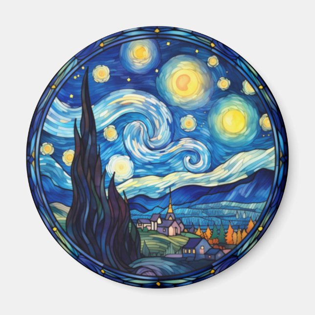 Whirling Starry Night-Inspired Art Print Magnet (Front)
