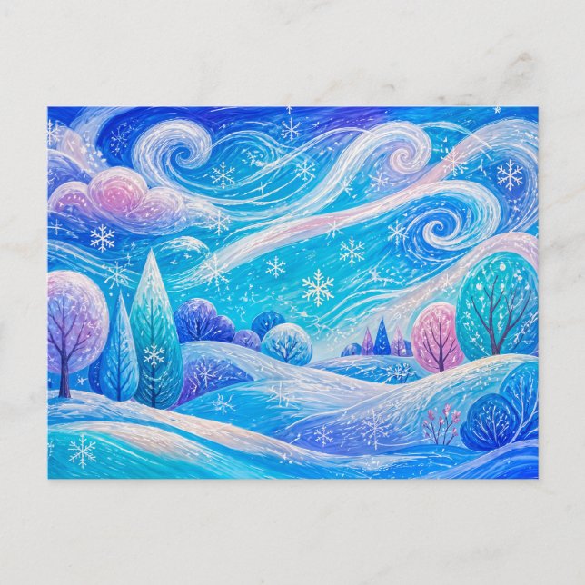 Whirling Winter Snow Over Gentle Hills Postcard (Front)