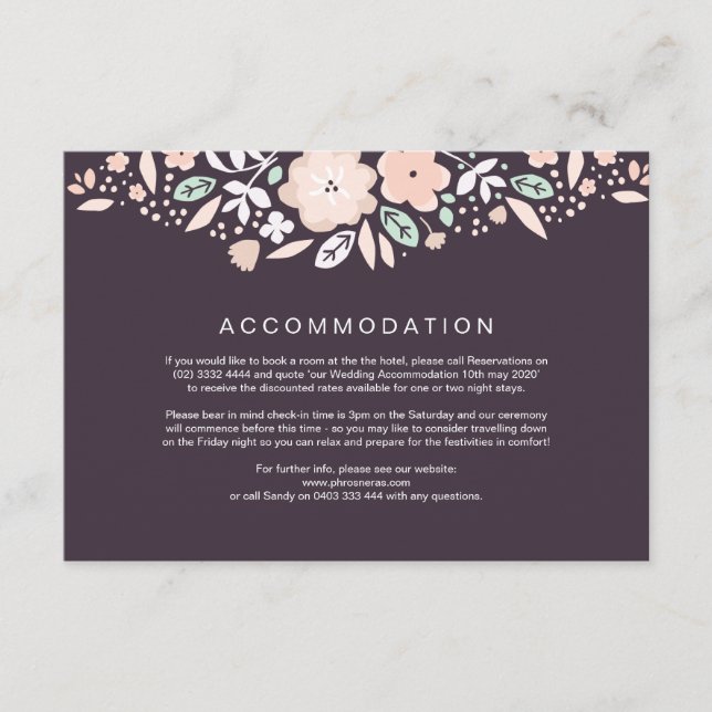 Whirlwind Floral Wedding Direction Enclosure Card (Front)