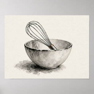 Whisk and Bowl Baking Wall Art Kitchen Poster