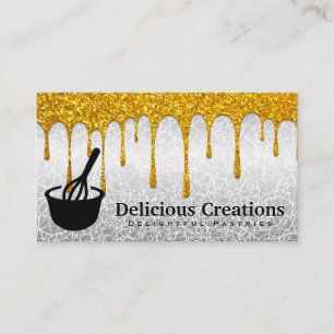 Whisk Icon   Gold Glitter Drip Business Card