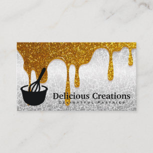 Whisk Icon   Gold Glitter Drips Business Card