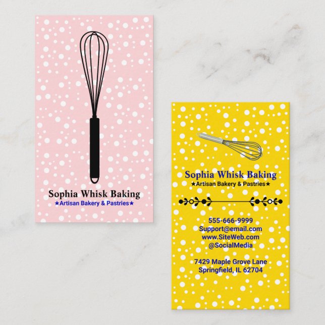 Whisk it Chef (Bakery & Caterer) Blush Pink & Gold Business Card (Front/Back)