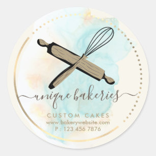 Whisk Rolling Pin Bakery Stylish Pastries Classic Round Sticker