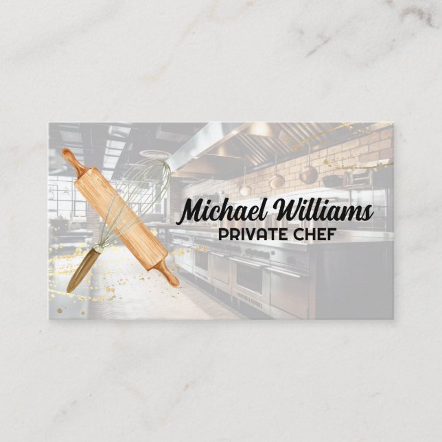 Whisk Rolling Pin | Baking Restaurant Kitchen Business Card (Front)