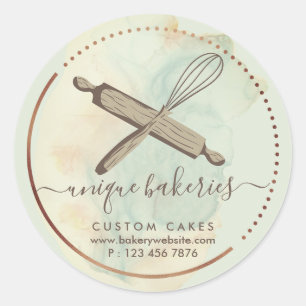 Whisk Rolling Pin Girly Bakery Brand cutest Ombre Classic Round Sticker