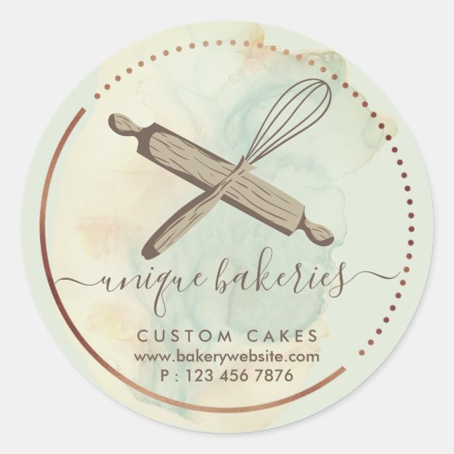 Whisk Rolling Pin Girly Bakery Brand cutest Ombre Classic Round Sticker (Front)