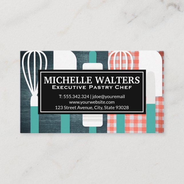 Whisk Spatula Rolling Pin | Picnic Table Backgroun Business Card (Front)