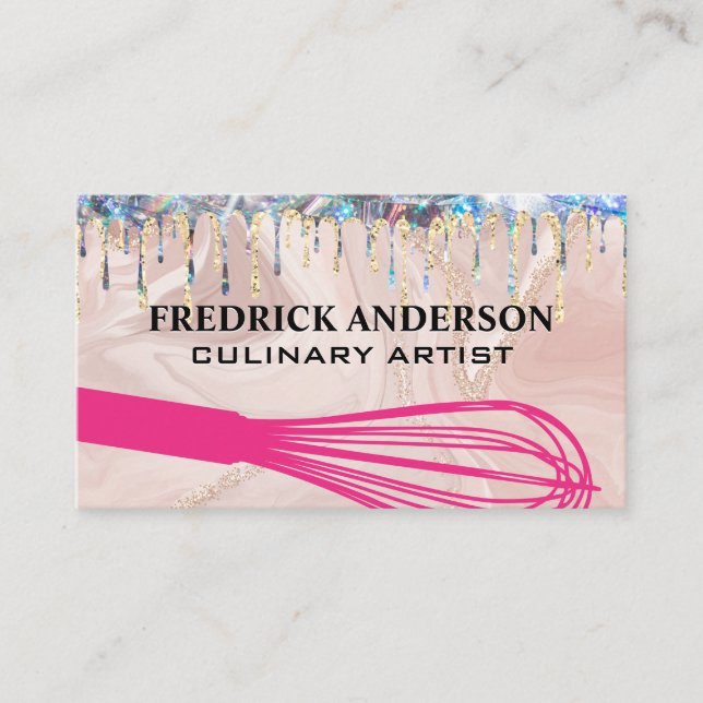 Whisk Tool | Gold Glitter Shimmer Drip Business Card (Front)