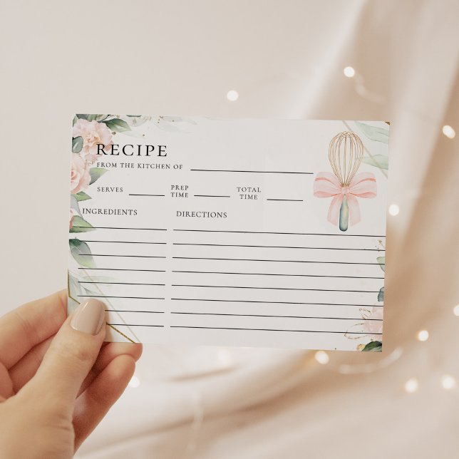 Whisked Away Pink Floral Bridal Shower Recipe Card (Creator Uploaded)
