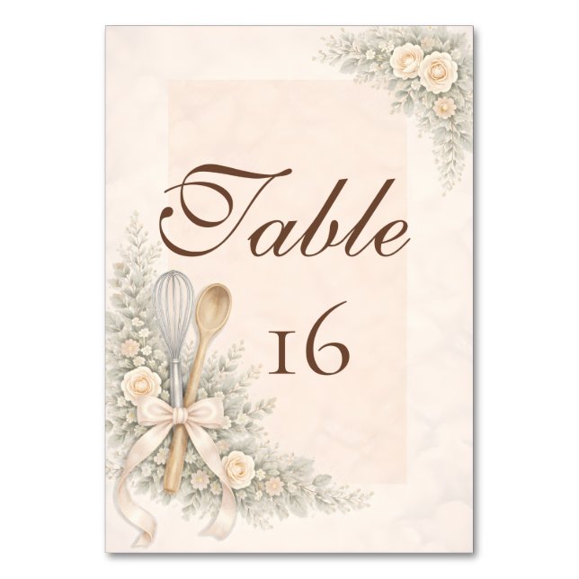 Whisked Away Rustic Baking Bridal Shower Table Number (Front)