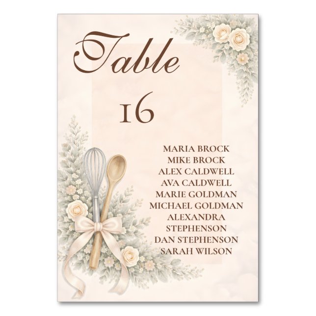 Whisked Away Rustic Baking Bridal Shower Table Number (Front)