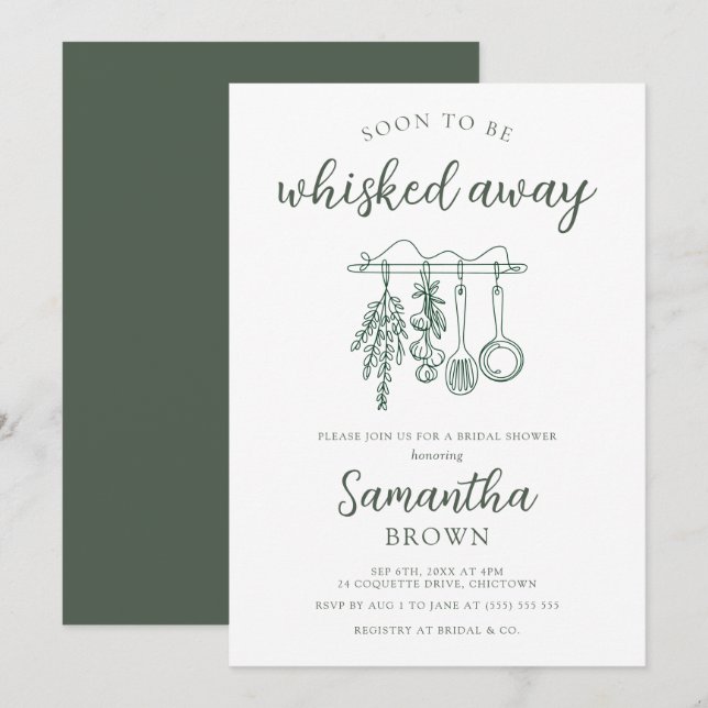 Whisked Away Sage Green Bridal Shower  Invitation (Front/Back)