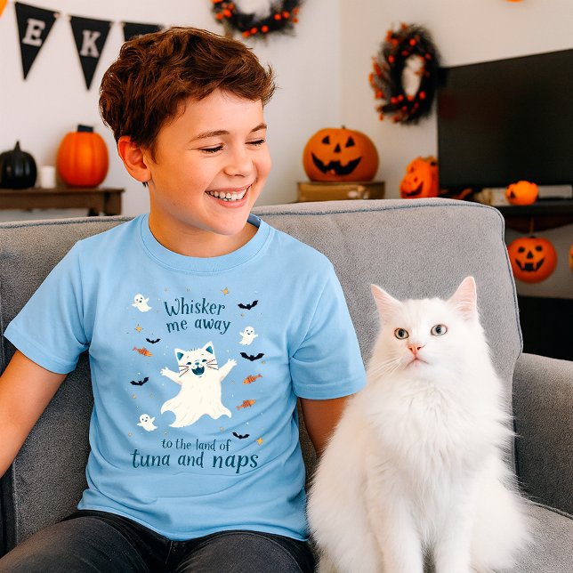 Whisker Me Away | Funny Spooky Halloween Cat T-Shirt (Creator Uploaded)