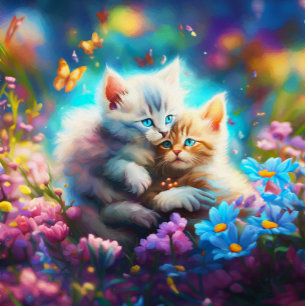 Whiskered Embrace: Kittens With Butterflies  Jigsaw Puzzle