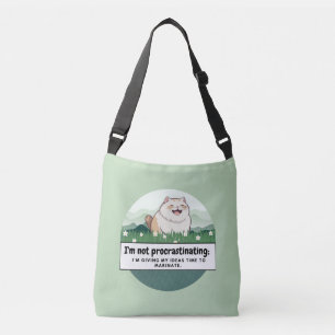 Whiskered Muse: Silly Fat Cat Inspires Writers Crossbody Bag