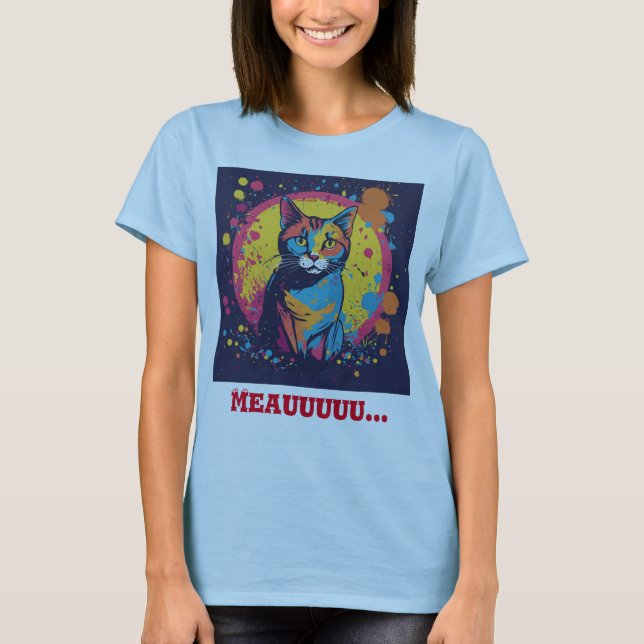 "Whiskered Picasso: Cat Painter Light Blue Tee" T-Shirt (Front)