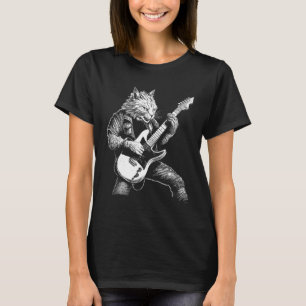 Whiskered Rockstar Cat Shredding the Strings T-Shirt