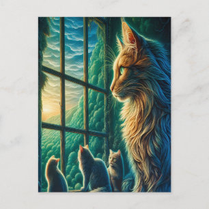 Whiskered Trio at Window Postcard