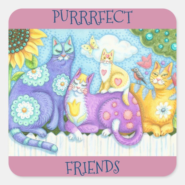 Whiskers And Purrs Folk Art CAT STICKERS Sheet (Front)