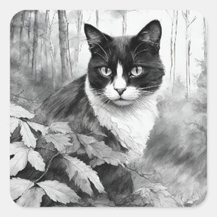 Whiskers and Watchfulness- forest cat Square Sticker