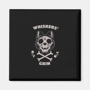 Whiskers Grin Cat Fishbone Art Sticker  Magnet