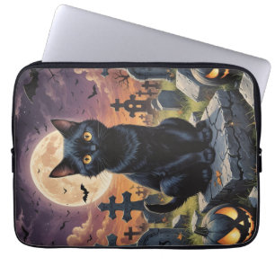 Whiskers of the Witching Hour - Black Cat Laptop Sleeve