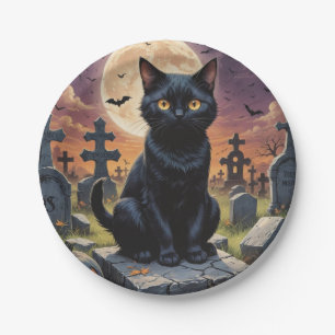 Whiskers of the Witching Hour - Black Cat Paper Plate