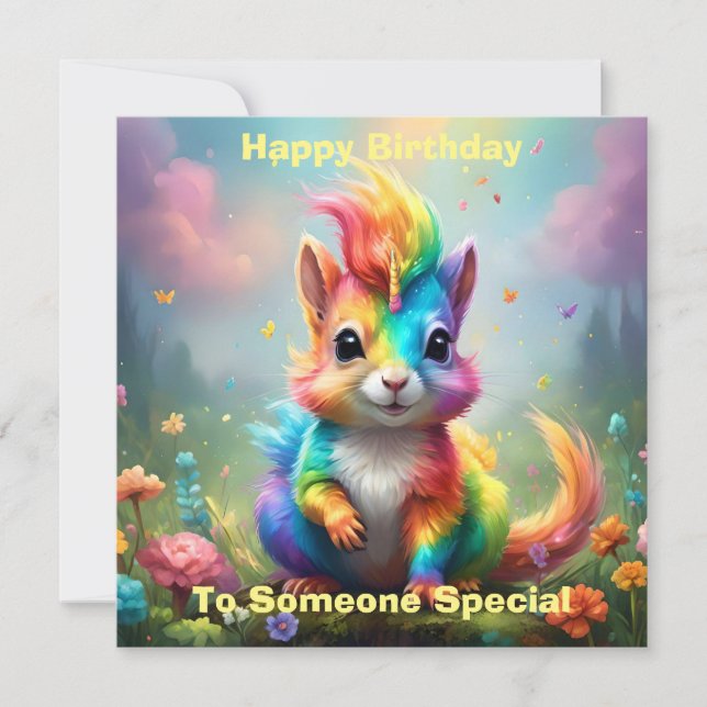 Whiskers of Wonder: The Rainbow Unicorn Squirrel  Card (Front)