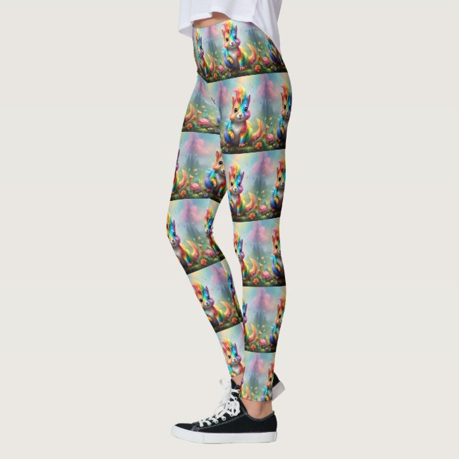 Whiskers of Wonder: The Rainbow Unicorn Squirrel  Leggings (Left)