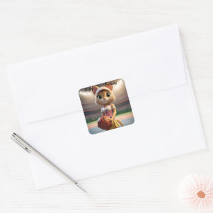 "Whiskers on the Court" Netball Or Basketball Cat, Square Sticker