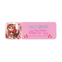 Whiskers & Vows | Pink Cat Wedding Address Labels