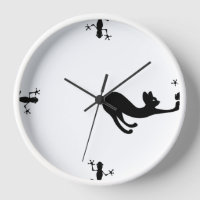 "Whiskers & Whimsy: Cat and Lizards Wall Clock 