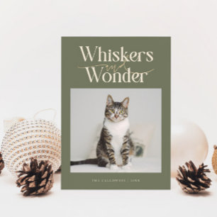 Whiskers & Wonder Cat Photo Sage Christmas Holiday Card
