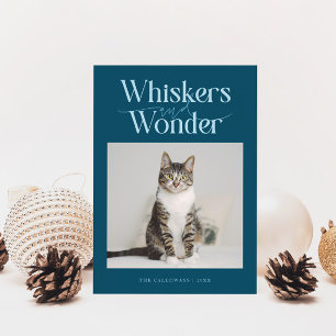 Whiskers & Wonder Cat Photo Teal Christmas Holiday Card