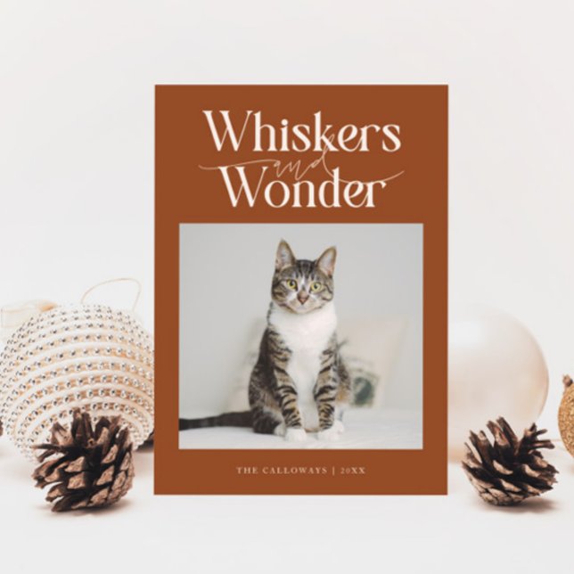 Whiskers & Wonder Cat Photo Terracotta Christmas Holiday Card (Creator Uploaded)