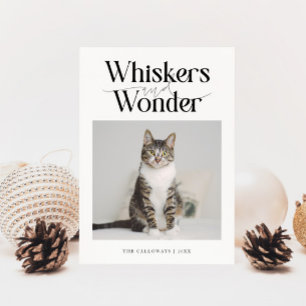 Whiskers & Wonder Cat Photo White Christmas Holiday Card