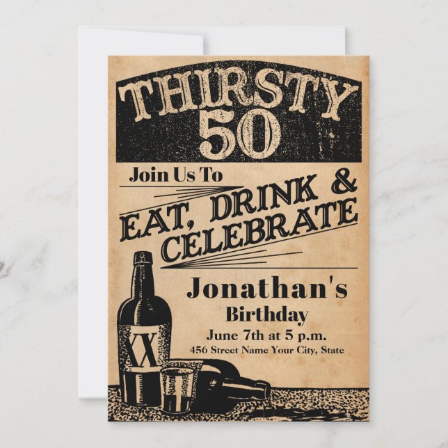 Whiskey 50th Birthday Invitation (Front)