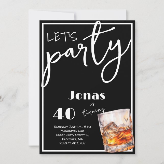 Whiskey adults birthday party invitation (Front)