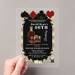 Whiskey And Cigar Casino Man 40th Birthday Party  Acrylic Invitations