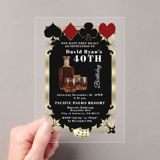 Whiskey And Cigar Casino Man 40th Birthday Party  Acrylic Invitations
