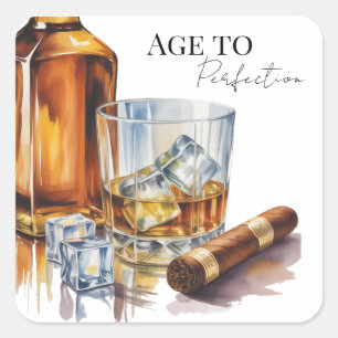 Whiskey And Cigar Men’s Birthday Party Square Sticker