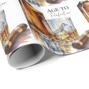 Whiskey and Cigar Men’s Birthday Party Wrapping Paper