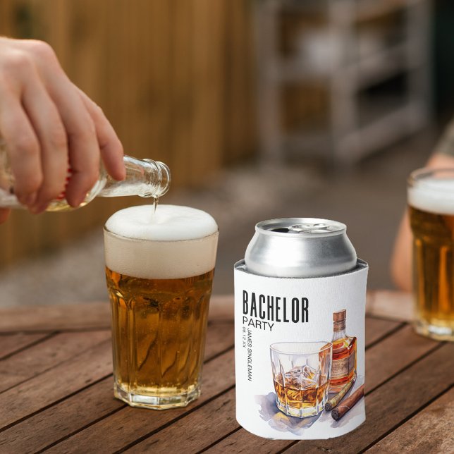 Whiskey and Cigar Modern Bachelor Party Can Cooler (Creator Uploaded)