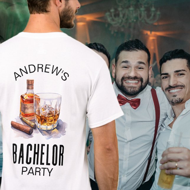 Whiskey and Cigar Modern Bachelor Party T-Shirt (Creator Uploaded)