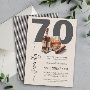 Whiskey and Cigars Masculine 70th Birthday Party Invitation