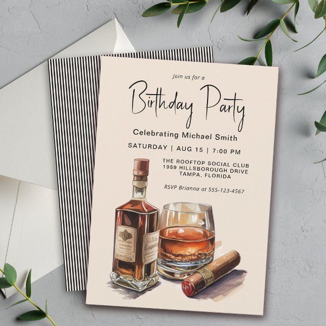 Whiskey and Cigars Masculine Birthday Party Invitation (Creator Uploaded)