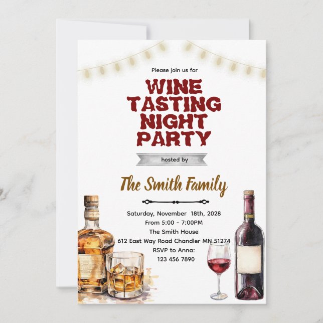 Whiskey and Wine party invitation  (Front)