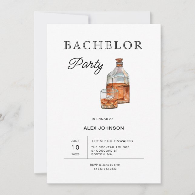 Whiskey Bachelor Party Invitation (Front)